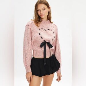 Kimchi Blue Elise Heart Ribbon Mockneck Pullover Sweater NWT Size S - Pink